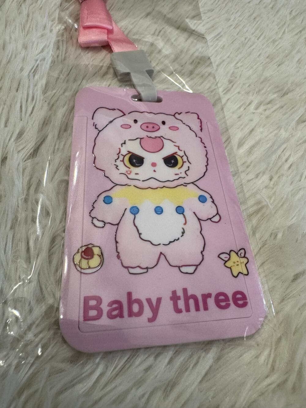 Baby Three pink piggy  ID holder/ bus pass/ picture string